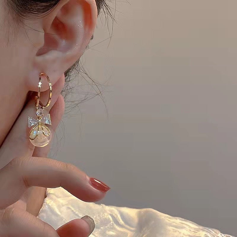 Elegant Pearl Bow Dangle Earrings